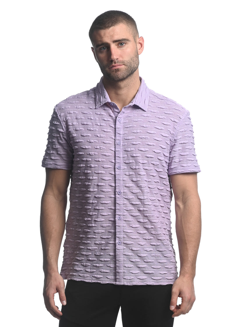 LAVENDER VERTICAL DROPS STRETCH KNIT GOSSAMER SHORT SLEEVE SHIRT ST-24024