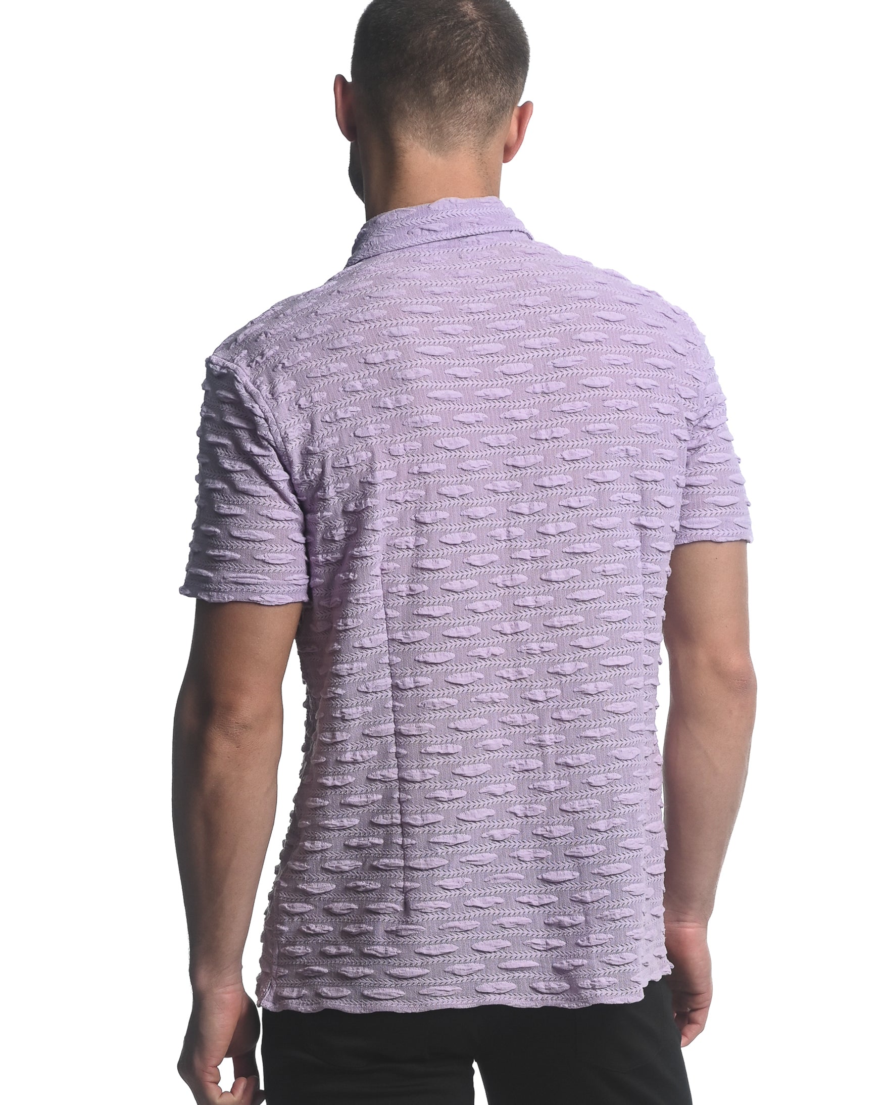 LAVENDER VERTICAL DROPS STRETCH KNIT GOSSAMER SHORT SLEEVE SHIRT ST-24024