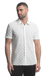 WHITE VERTICAL DROPS STRETCH KNIT GOSSAMER SHORT SLEEVE SHIRT ST-24024