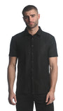 BLACK MAZE HEX STRETCH KNIT GOSSAMER SHORT SLEEVE SHIRT ST-24025