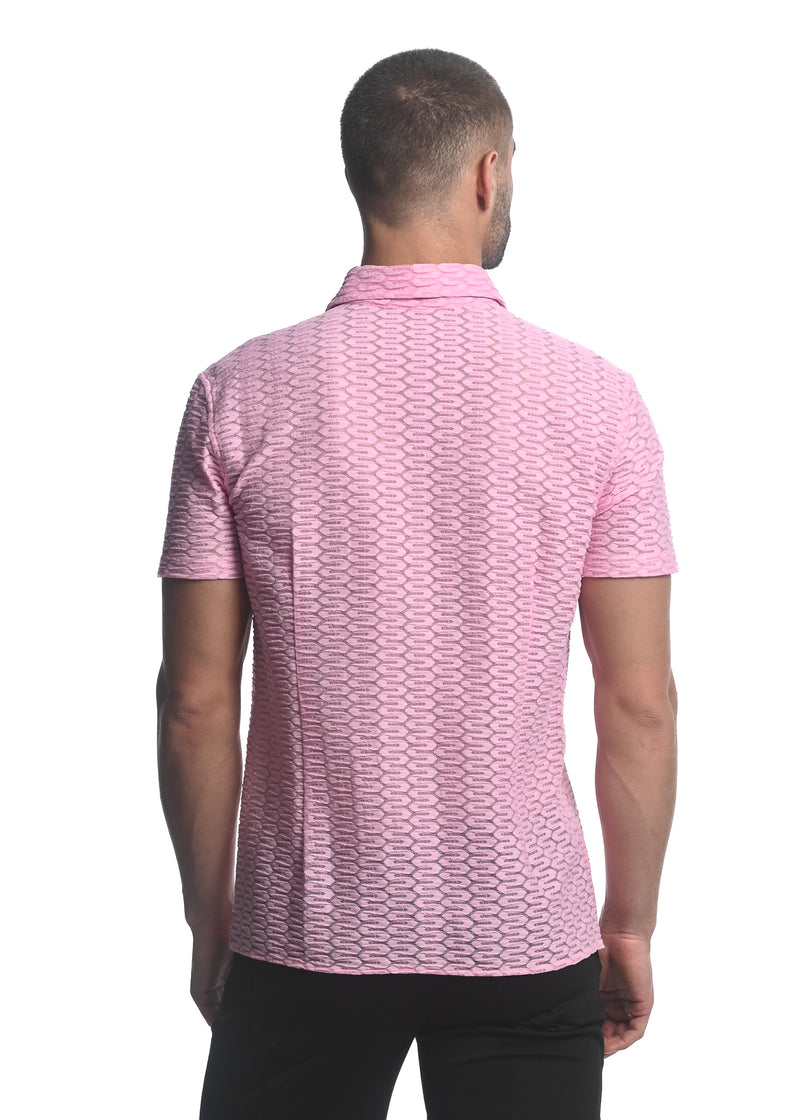DUSTY PINK MAZE HEX STRETCH KNIT GOSSAMER SHORT SLEEVE SHIRT  ST-24025