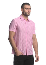DUSTY PINK MAZE HEX STRETCH KNIT GOSSAMER SHORT SLEEVE SHIRT  ST-24025