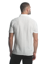 WHITE MAZE HEX STRETCH KNIT GOSSAMER SHORT SLEEVE SHIRT ST-24025-WHITE