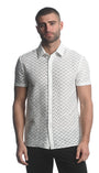 WHITE ZIGZAG CHEVRON STRETCH KNIT GOSSAMER SHORT SLEEVE SHIRT ST-24027