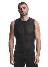 NAVY SHEER VERTICAL STRIPE TEXTURED KNITTED VEST ST-24031