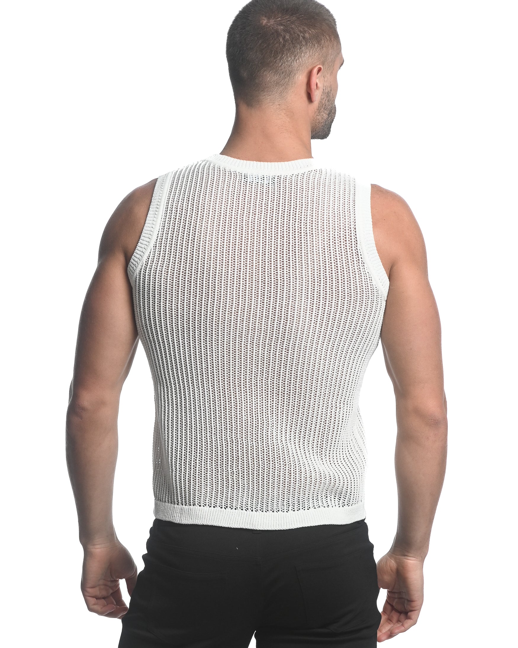 WHITE SHEER VERTICAL STRIPE TEXTURED KNITTED VEST ST-24031