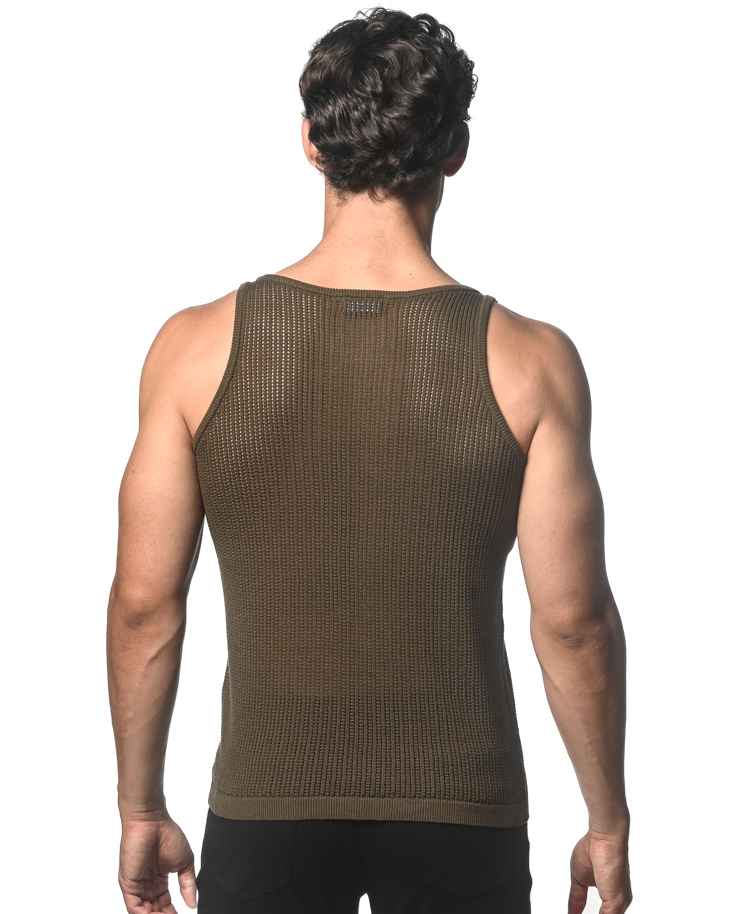 ARMY TEXTURED OPEN MESH KNITTED TANK WITH METAL CLIPS ST-24033