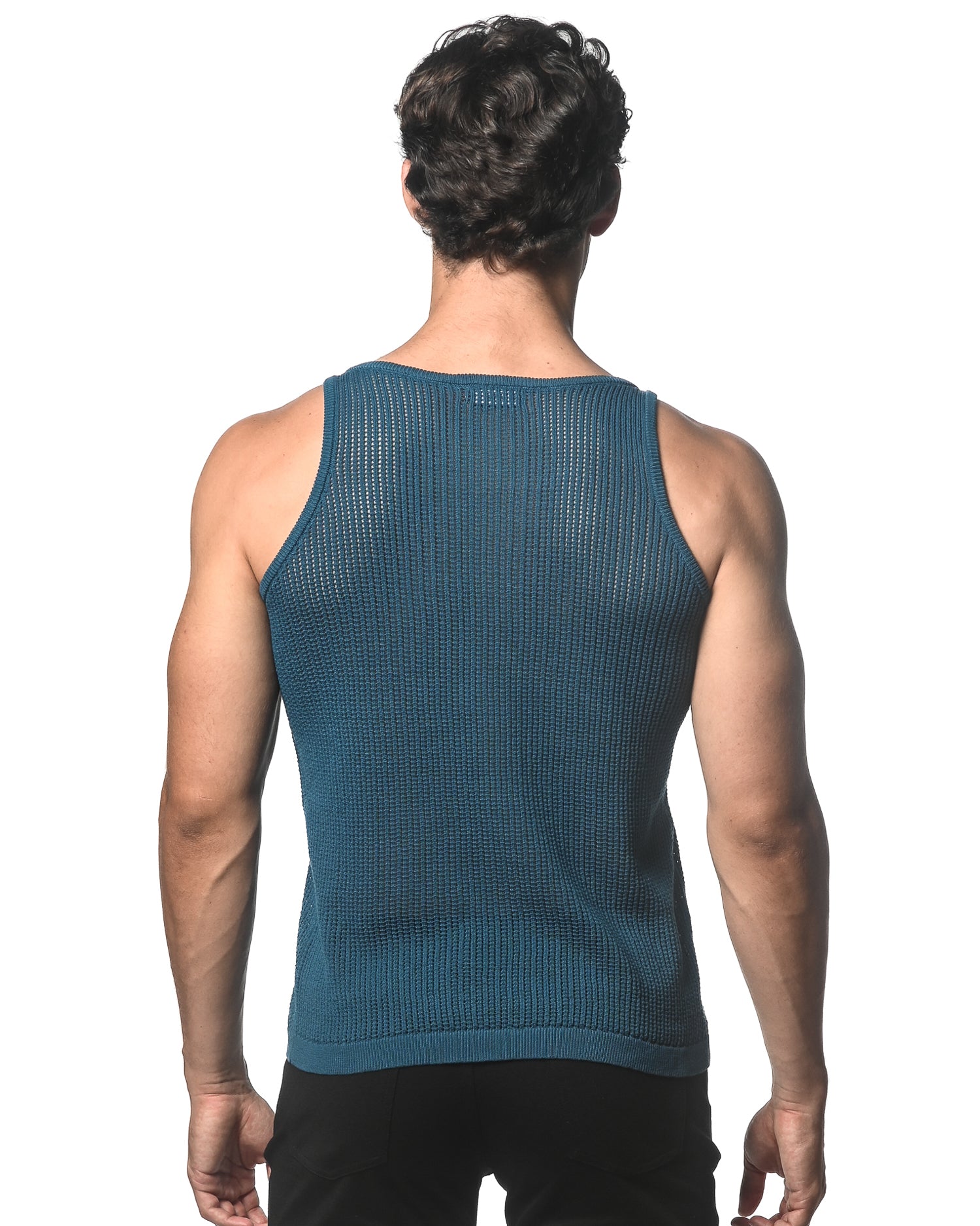 TURQUOISE TEXTURED OPEN MESH KNITTED TANK WITH METAL CLIPS ST-24033