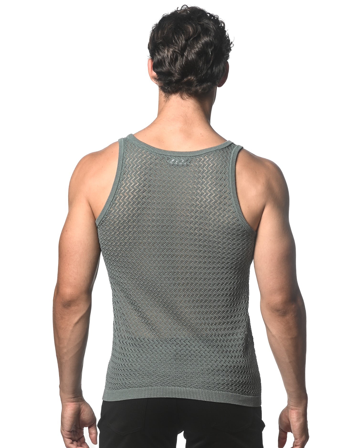 CACTUS CHEVRON TEXTURED OPEN MESH KNITTED TANK ST-24034