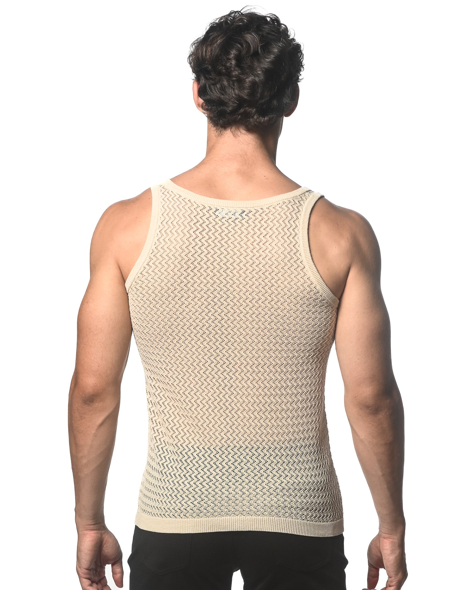 SAND CHEVRON TEXTURED OPEN MESH KNITTED TANK ST-24034