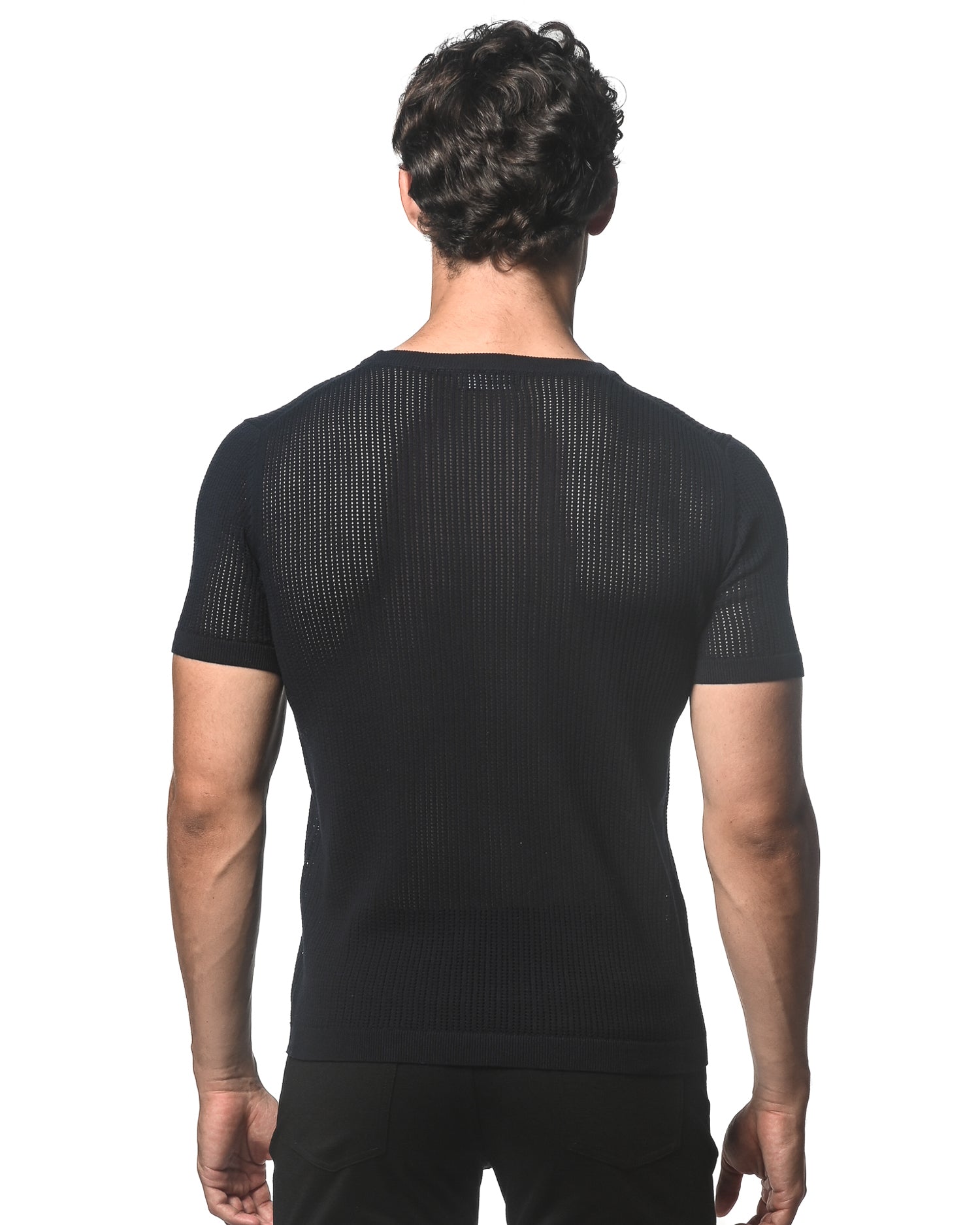NAVY CREW NECK SHORT SLEEVE KNITTED TEE ST-24036