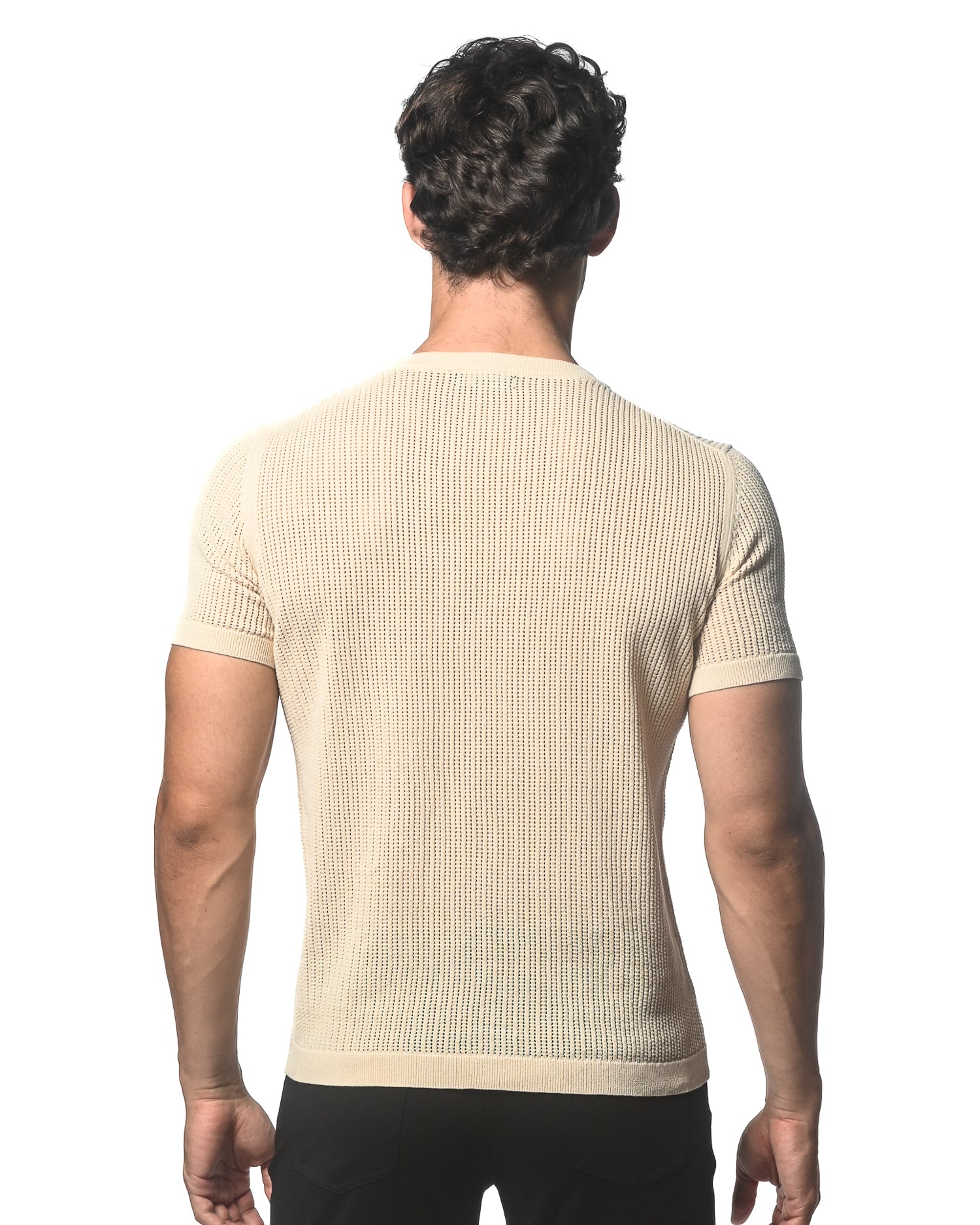 SAND CREW NECK SHORT SLEEVE KNITTED TEE ST-24036