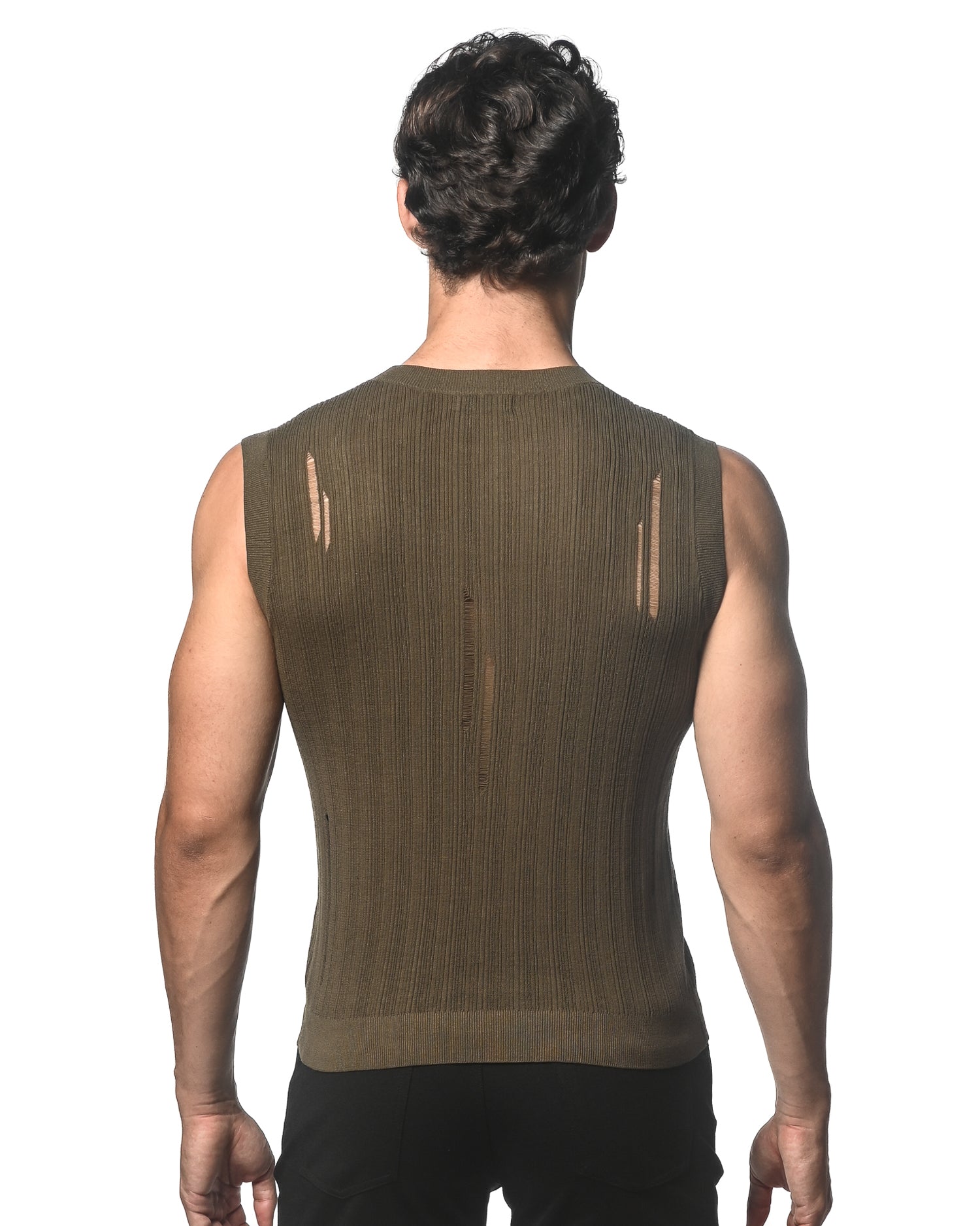 ARMY DISTRESSED TEXTURED KNITTED TANK- 24038