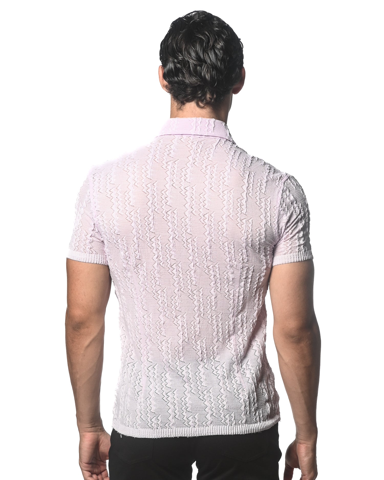 ORCHID DASH CHEVRON  GOSSAMER STRETCH KNIT SHORT SLEEVE SHIRT ST-24040