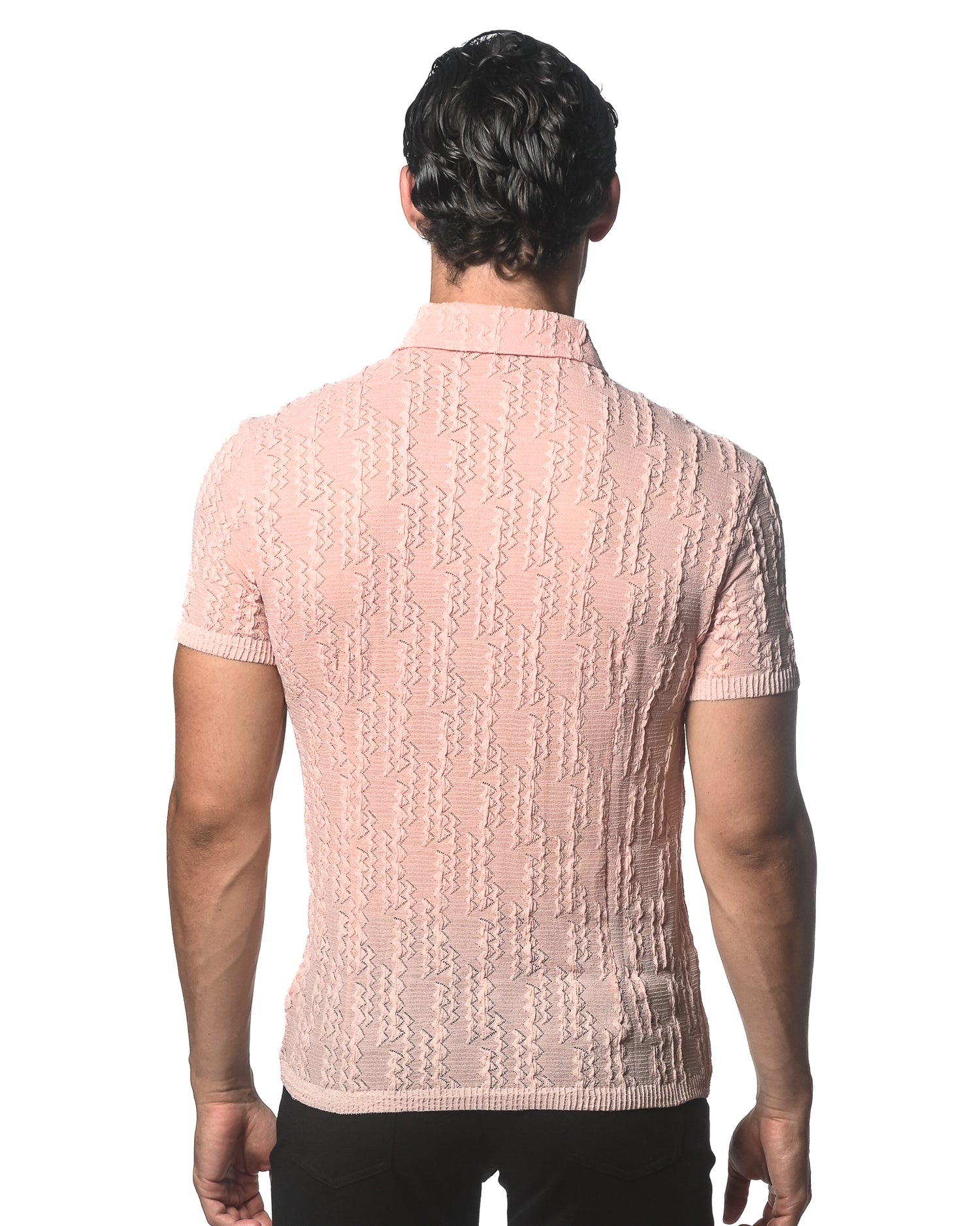 PINK DASH CHEVRON  GOSSAMER STRETCH KNIT SHORT SLEEVE SHIRT ST-24040