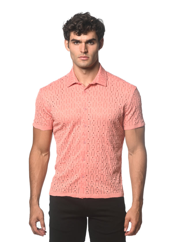 CORAL DASH DOT STRETCH KNIT SHORT SLEEVE SHIRT ST-24043