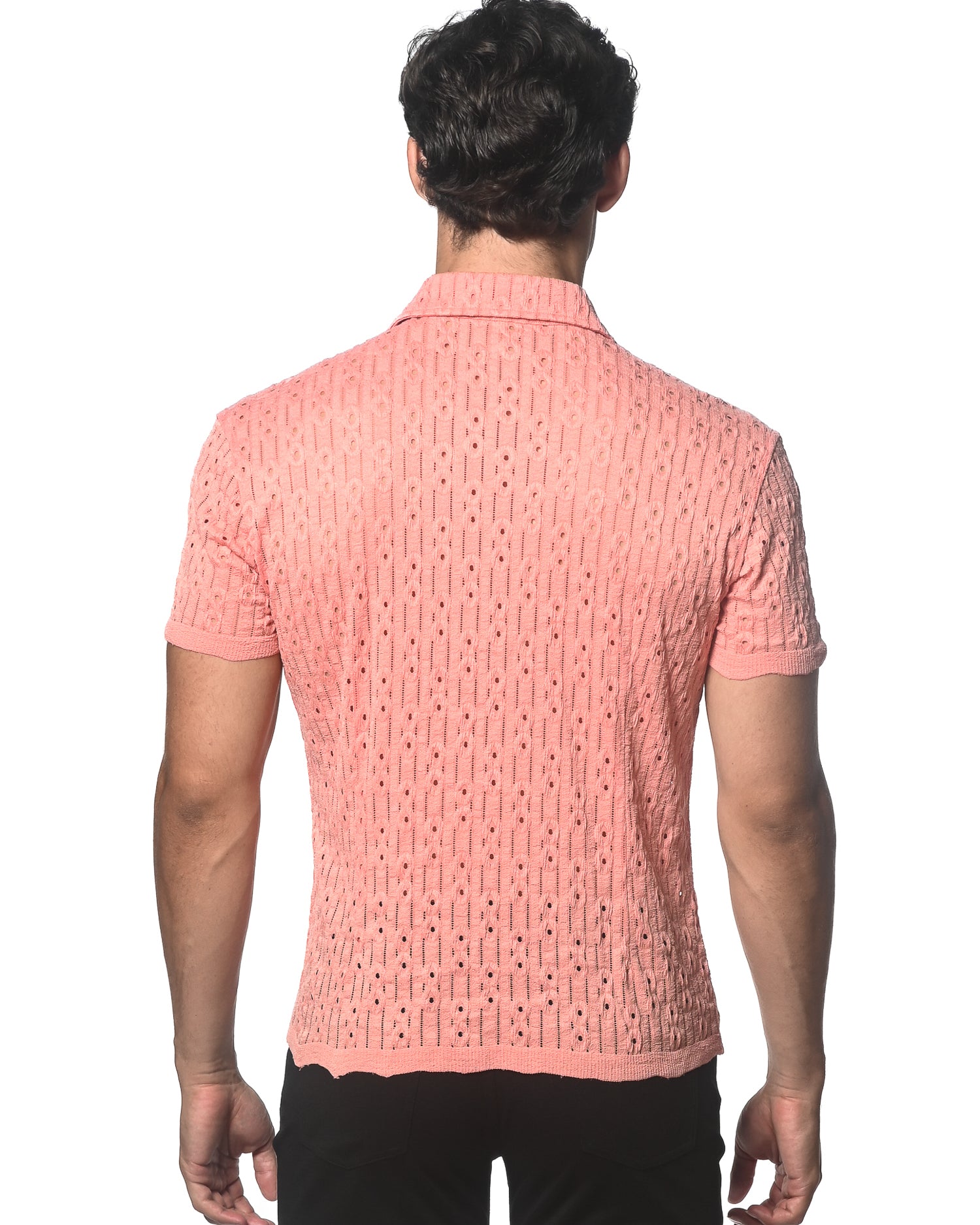 CORAL DASH DOT STRETCH KNIT SHORT SLEEVE SHIRT ST-24043