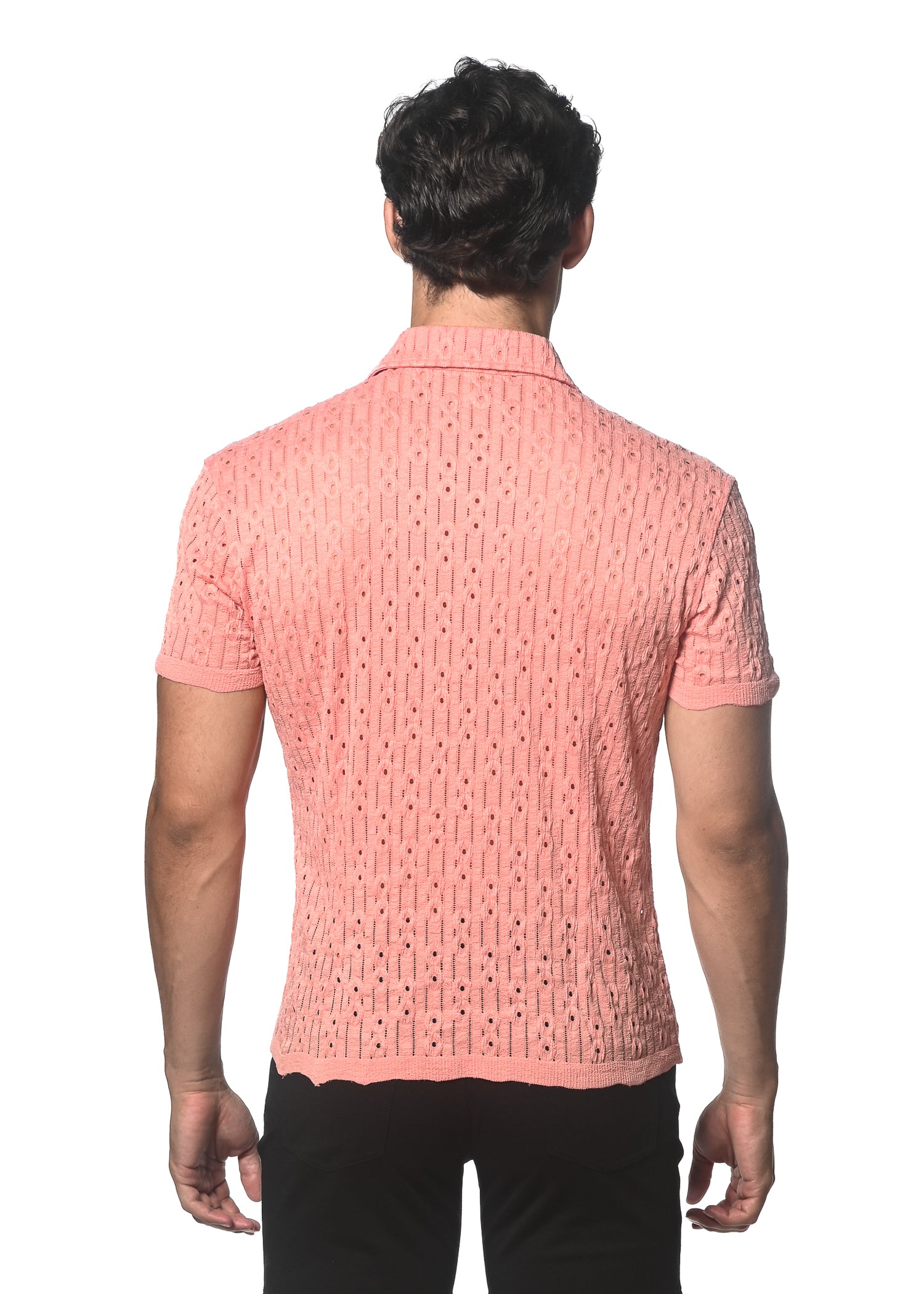 CORAL DASH DOT STRETCH KNIT SHORT SLEEVE SHIRT ST-24043
