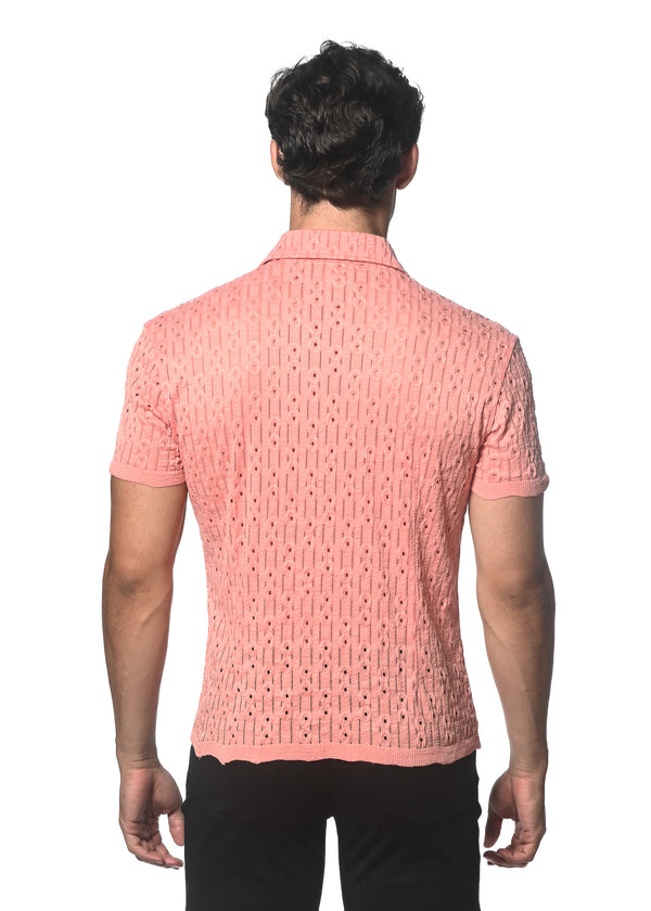 CORAL DASH DOT STRETCH KNIT SHORT SLEEVE SHIRT ST-24043