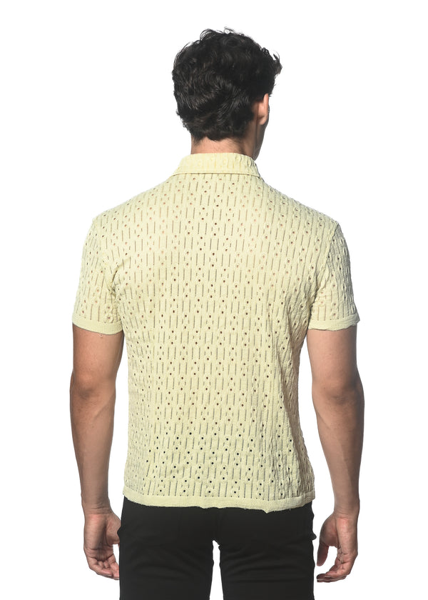 LATTE DASH DOT STRETCH KNIT SHORT SLEEVE SHIRT ST-24043