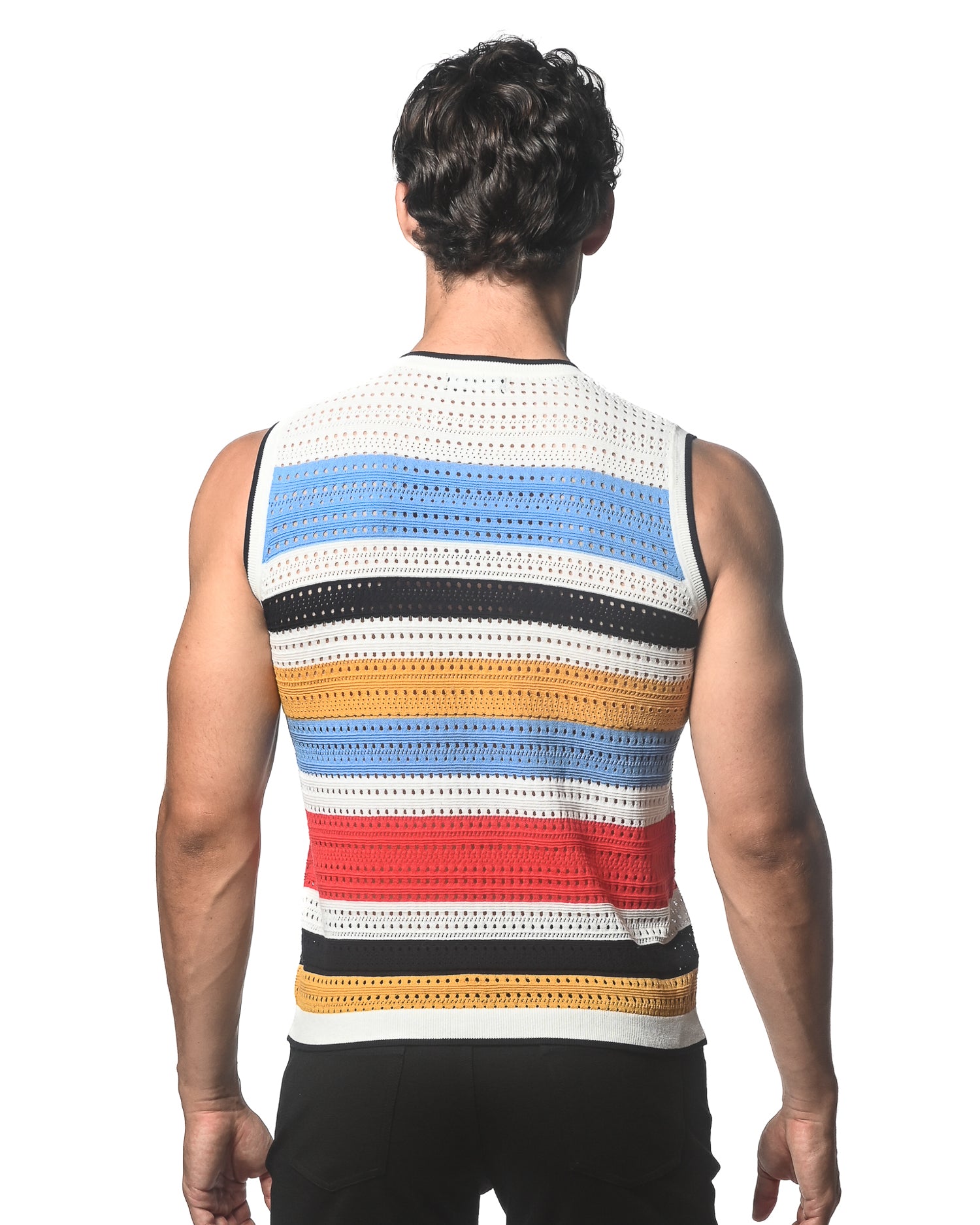 CLOUD/AMBER HORIZONTAL STRIPE TEXTURED KNITTED VEST ST-24048