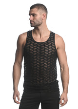 BLACK VERTICAL WAVE STRETCH GOSSAMER KNIT SINGLET ST-24201