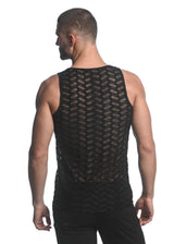 BLACK VERTICAL WAVE STRETCH GOSSAMER KNIT SINGLET ST-24201