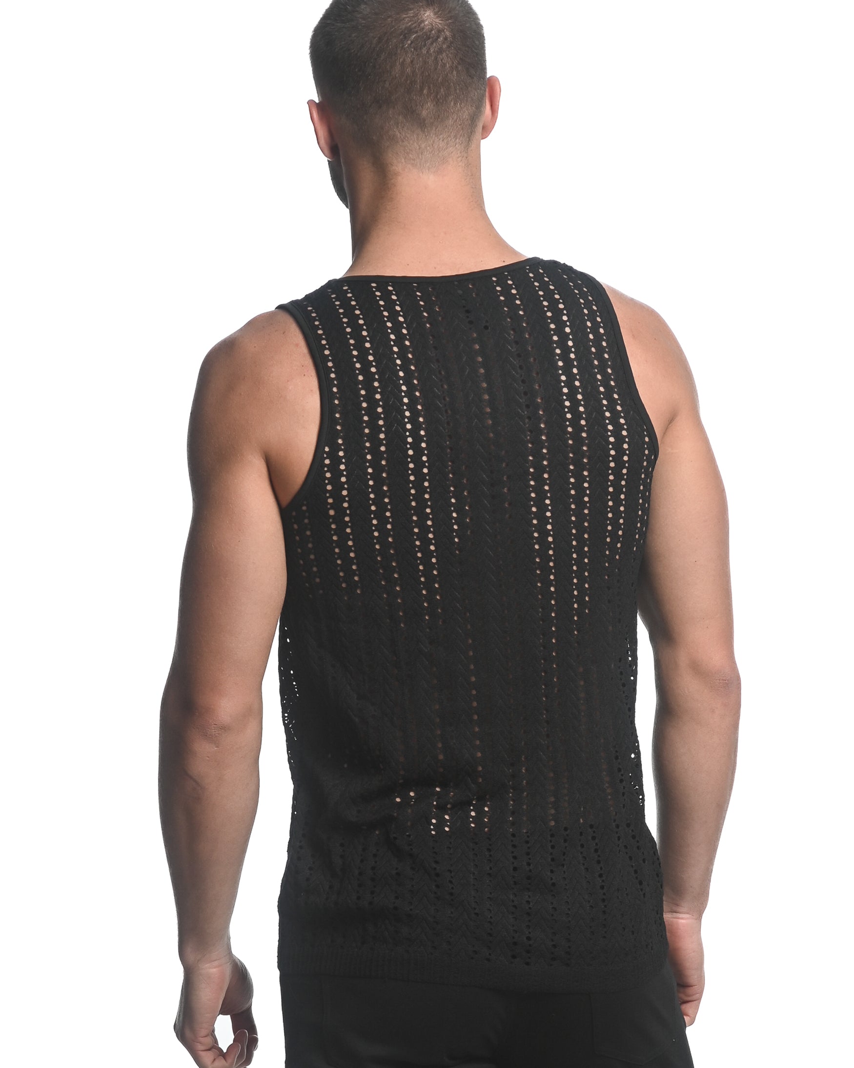 BLACK MICRO ARROWS STRETCH GOSSAMER KNIT SINGLET ST-24202