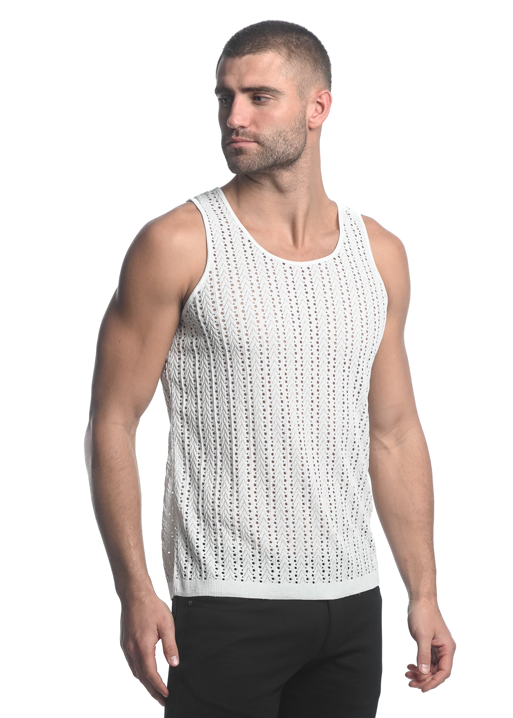 OFF WHITE MICRO ARROWS STRETCH GOSSAMER KNIT SINGLET ST-24202