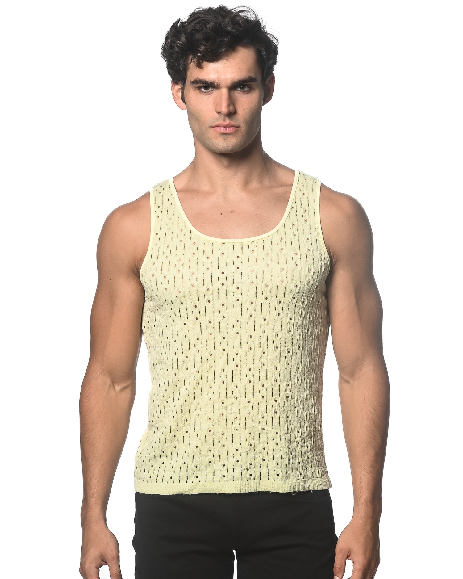 LATTE DASH DOT STRETCH KNIT TANK ST-24207