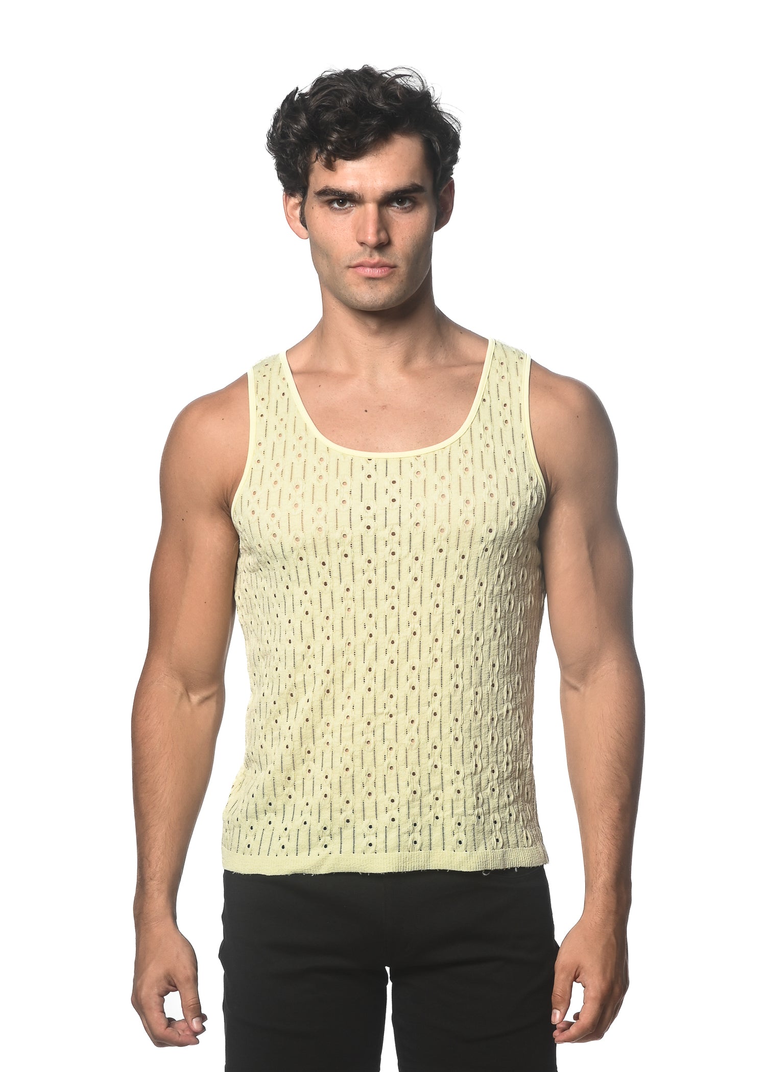 LATTE DASH DOT STRETCH KNIT TANK ST-24207