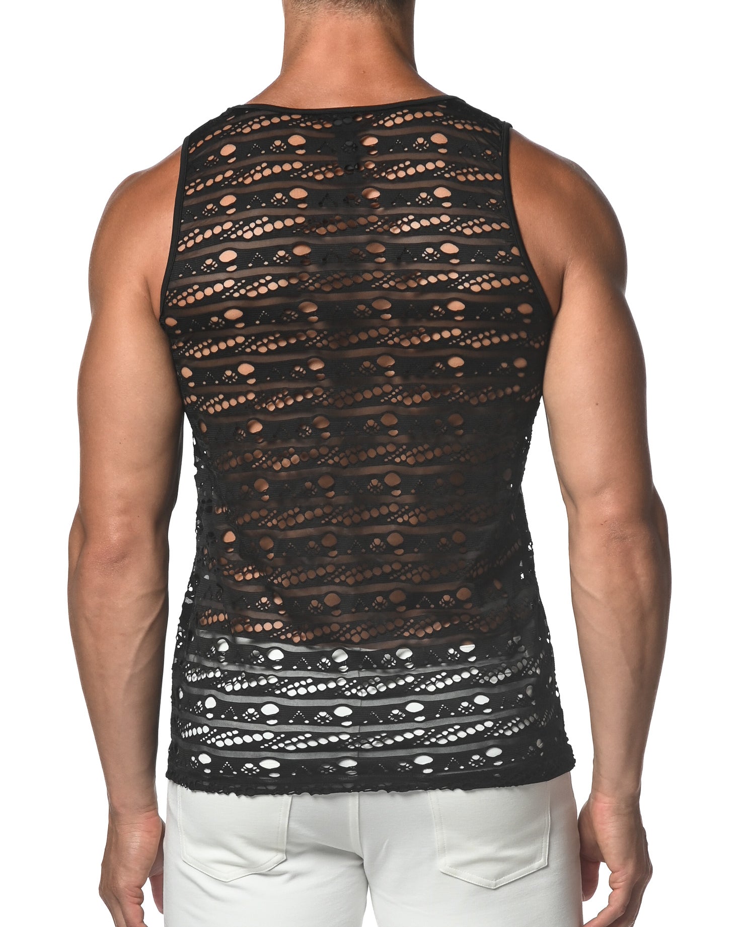BLACK DASH DOT STRETCH GOSSAMER LACE TANK TOP  ST-25001