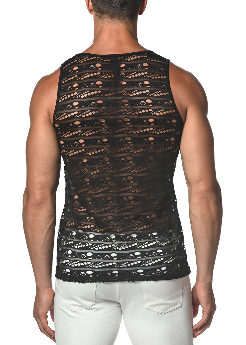 BLACK DASH DOT STRETCH GOSSAMER LACE TANK TOP  ST-25001
