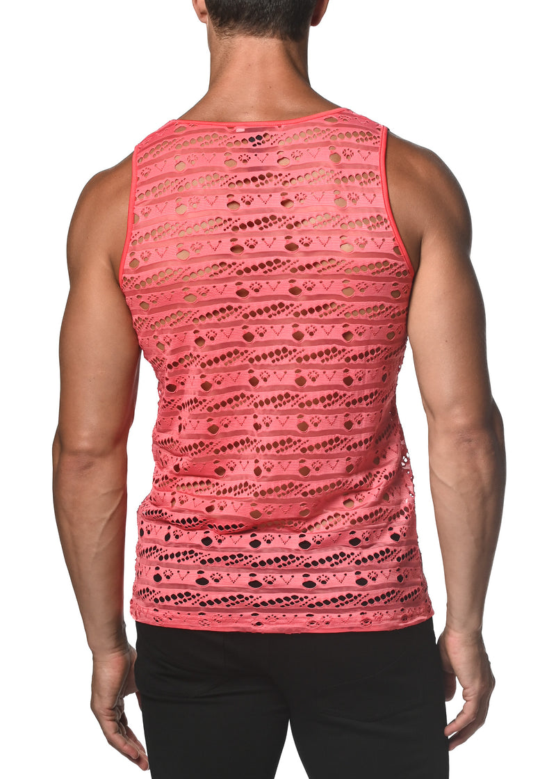 PINK JELLY DASH DOT STRETCH GOSSAMER LACE TANK TOP  ST-25001