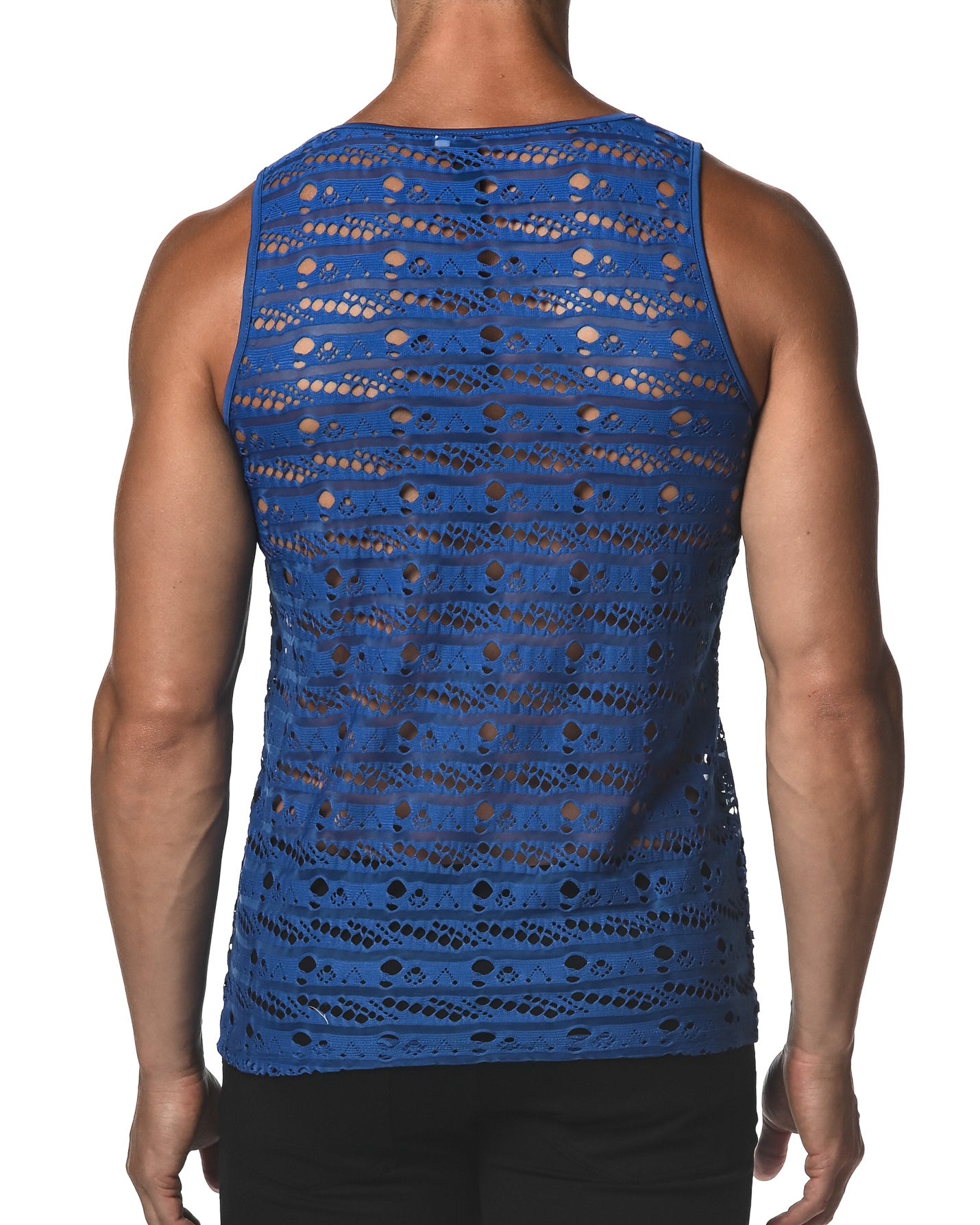 VIVID BLUE DASH DOT STRETCH GOSSAMER LACE TANK TOP  ST-25001