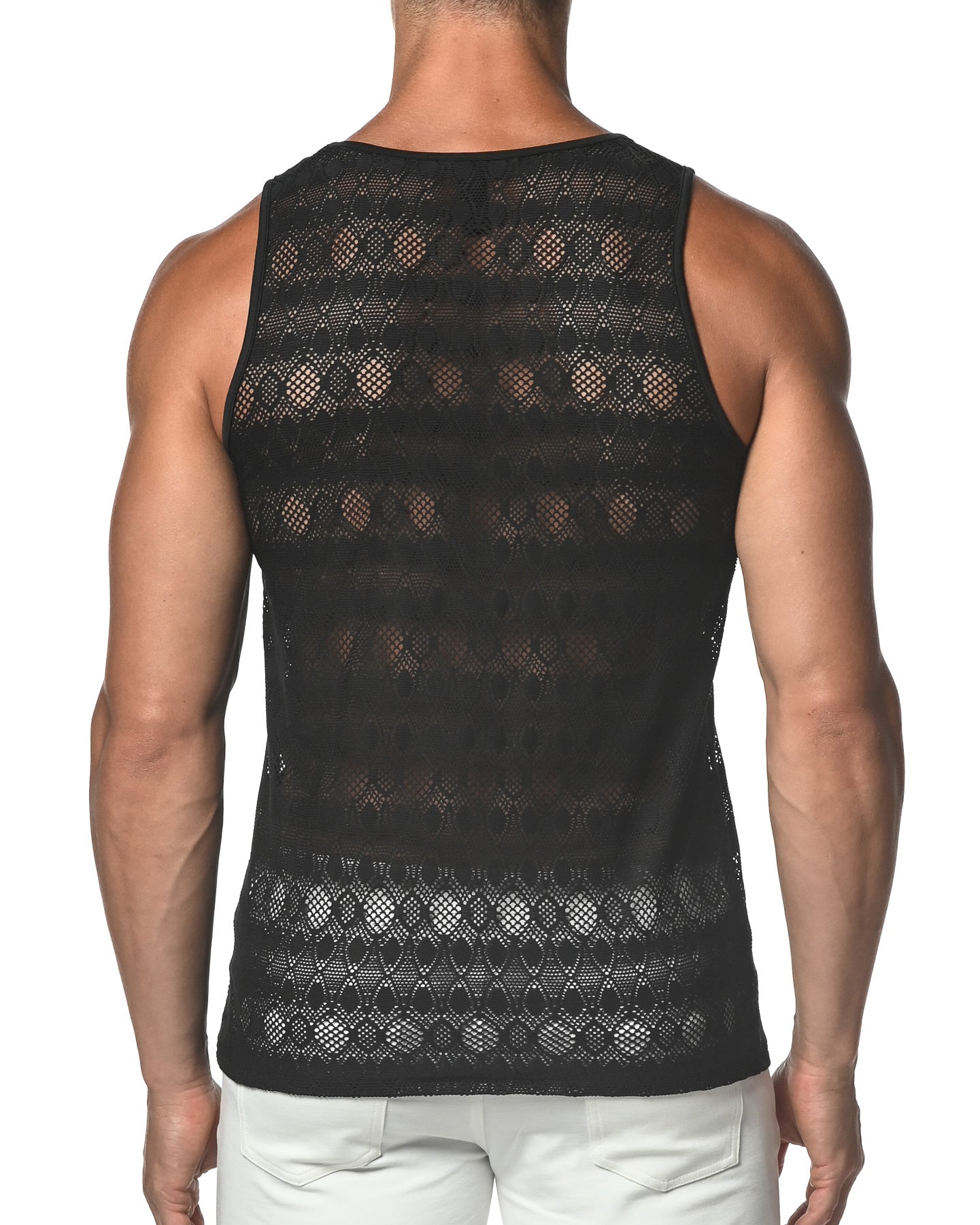 BLACK OVAL STRETCH GOSSAMER LACE TANK TOP  ST-25002