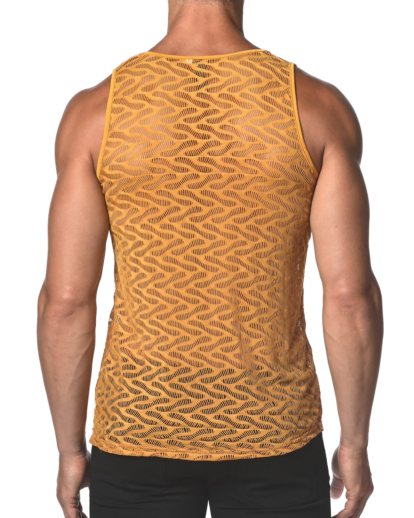 AMBER SQUIGGLY STRETCH GOSSAMER LACE TANK TOP  ST-25003