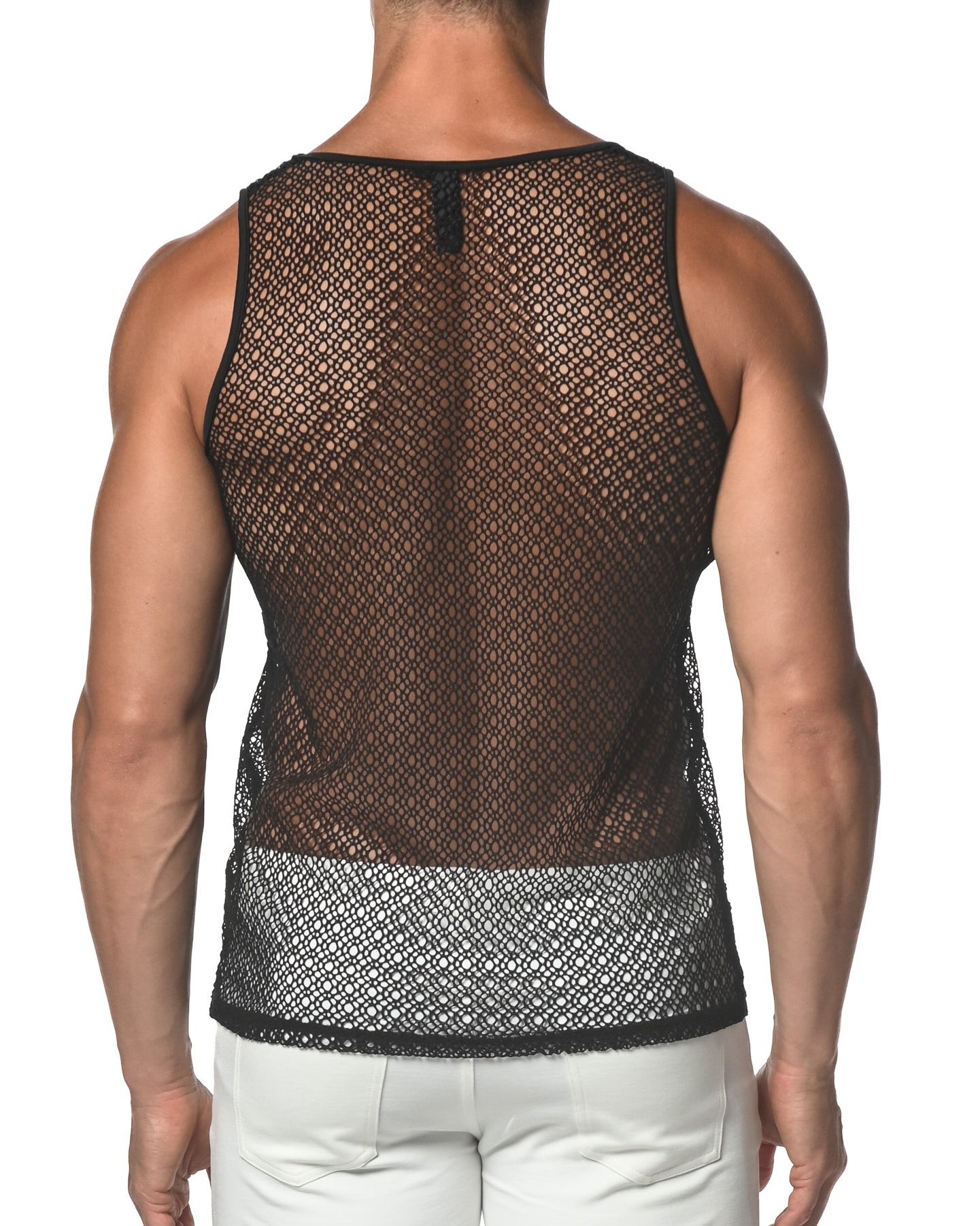 BLACK WEB STRETCH GOSSAMER LACE TANK TOP  ST-25004