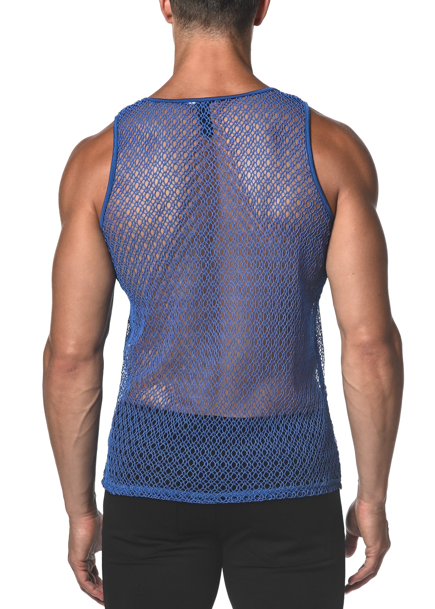 VIVID BLUE WEB STRETCH GOSSAMER LACE TANK TOP ST-25004