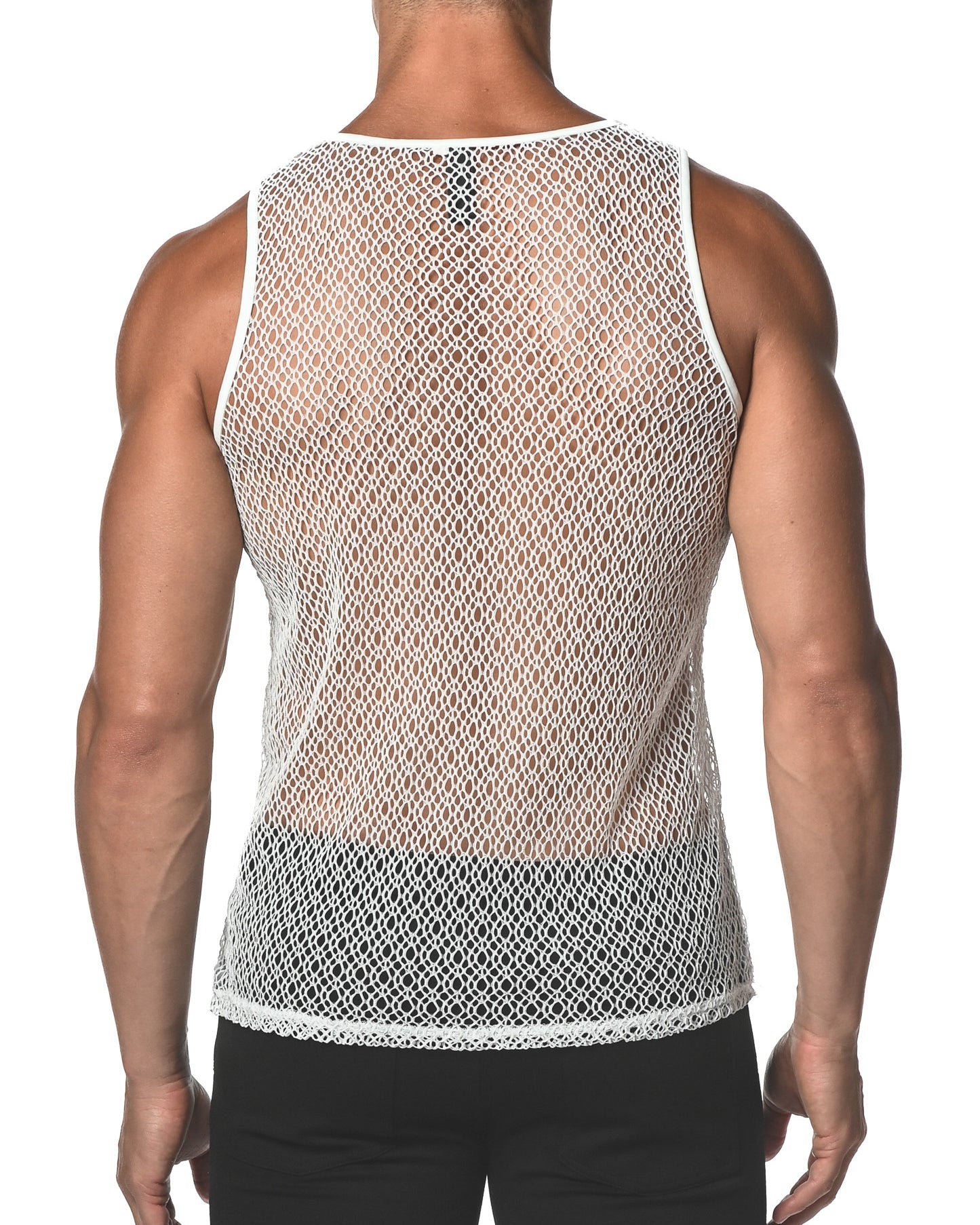 WHITE WEB STRETCH GOSSAMER LACE TANK TOP  ST-25004