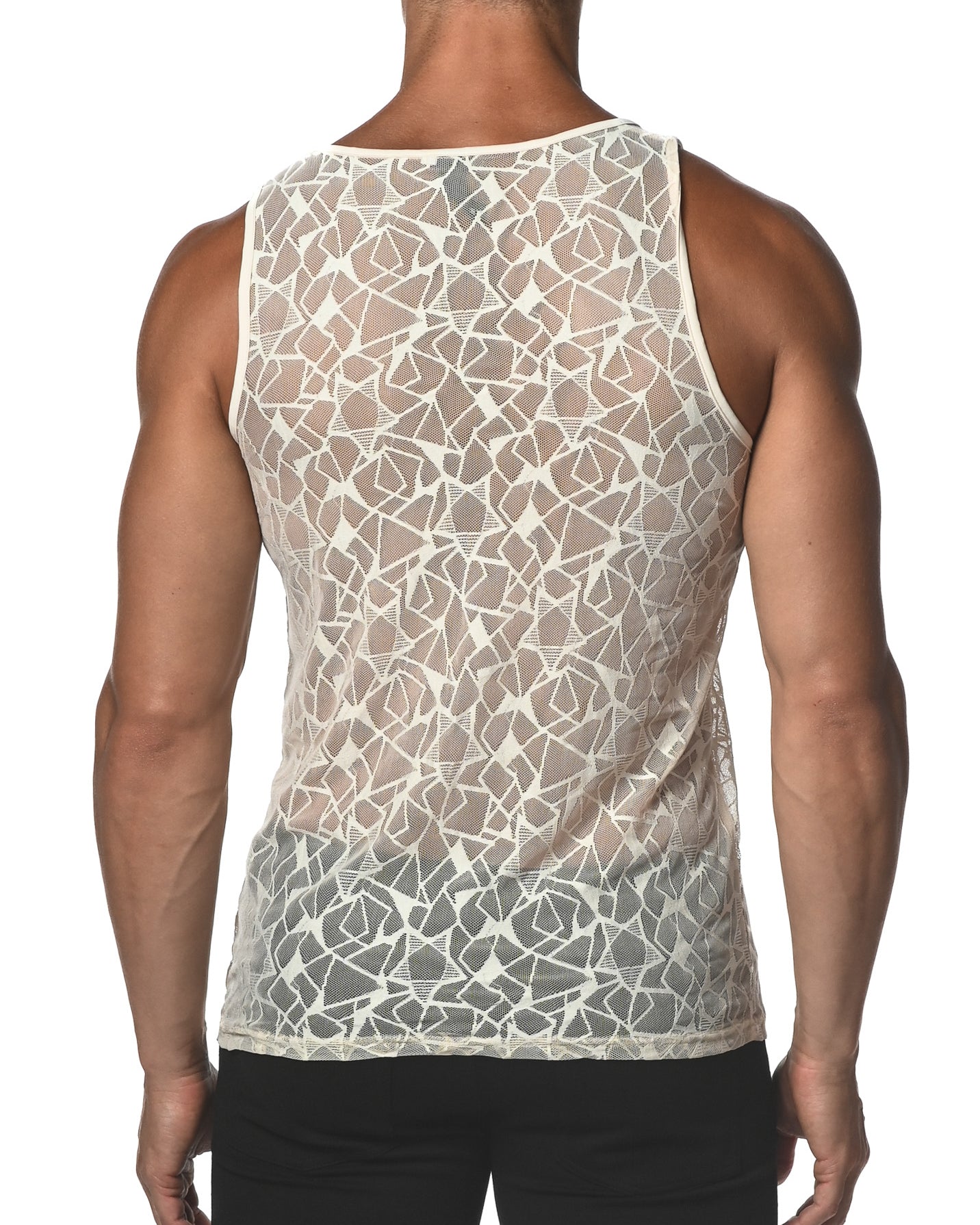 BEIGE STARS STRETCH GOSSAMER LACE TANK TOP  ST-25005