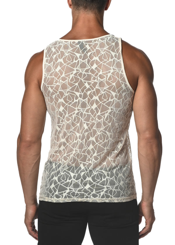 BEIGE STARS STRETCH GOSSAMER LACE TANK TOP  ST-25005