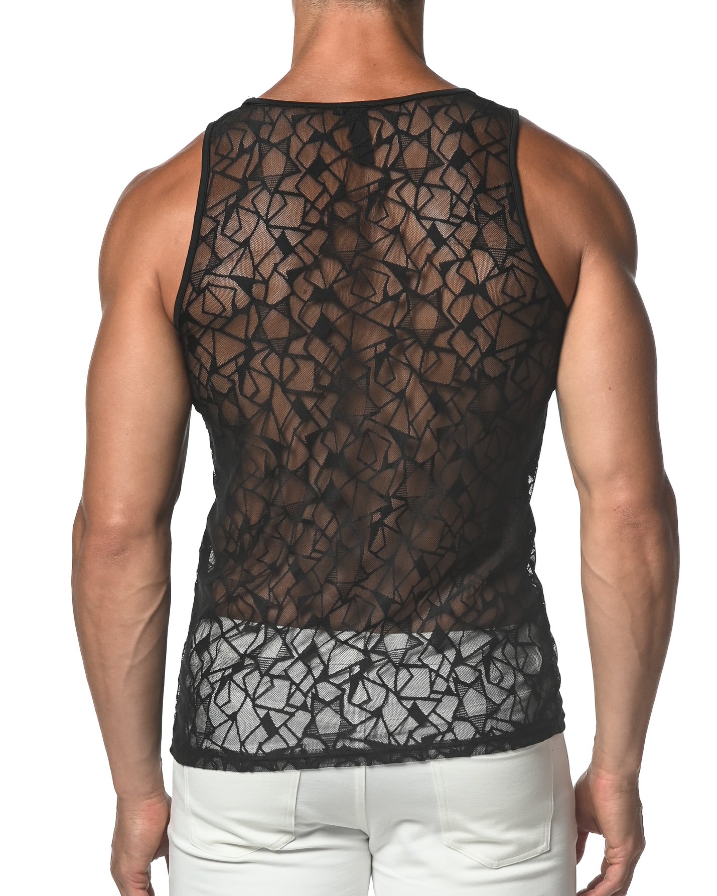 BLACK STARS STRETCH GOSSAMER LACE TANK TOP  ST-25005