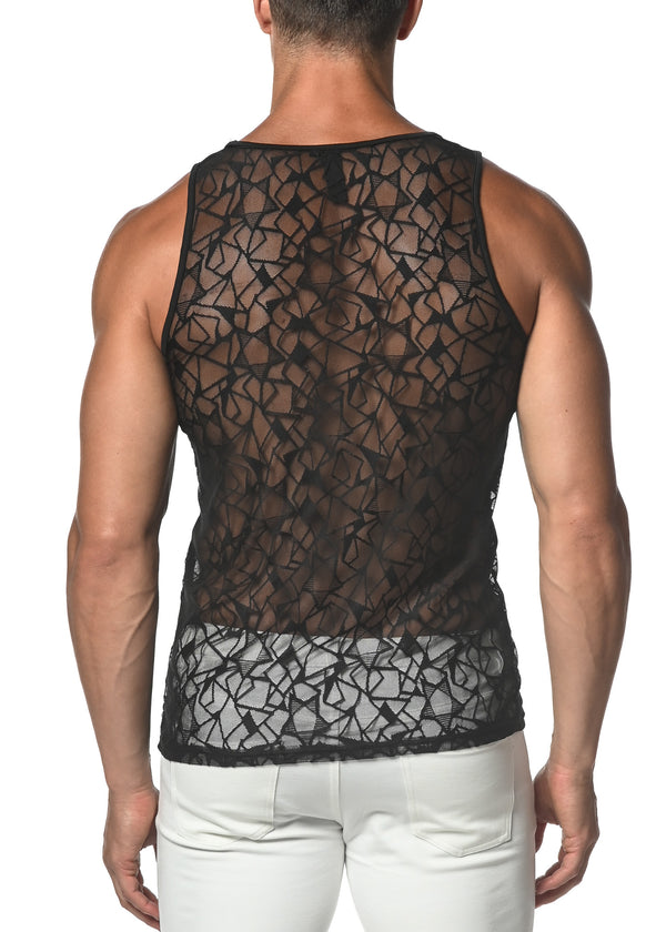 BLACK STARS STRETCH GOSSAMER LACE TANK TOP  ST-25005