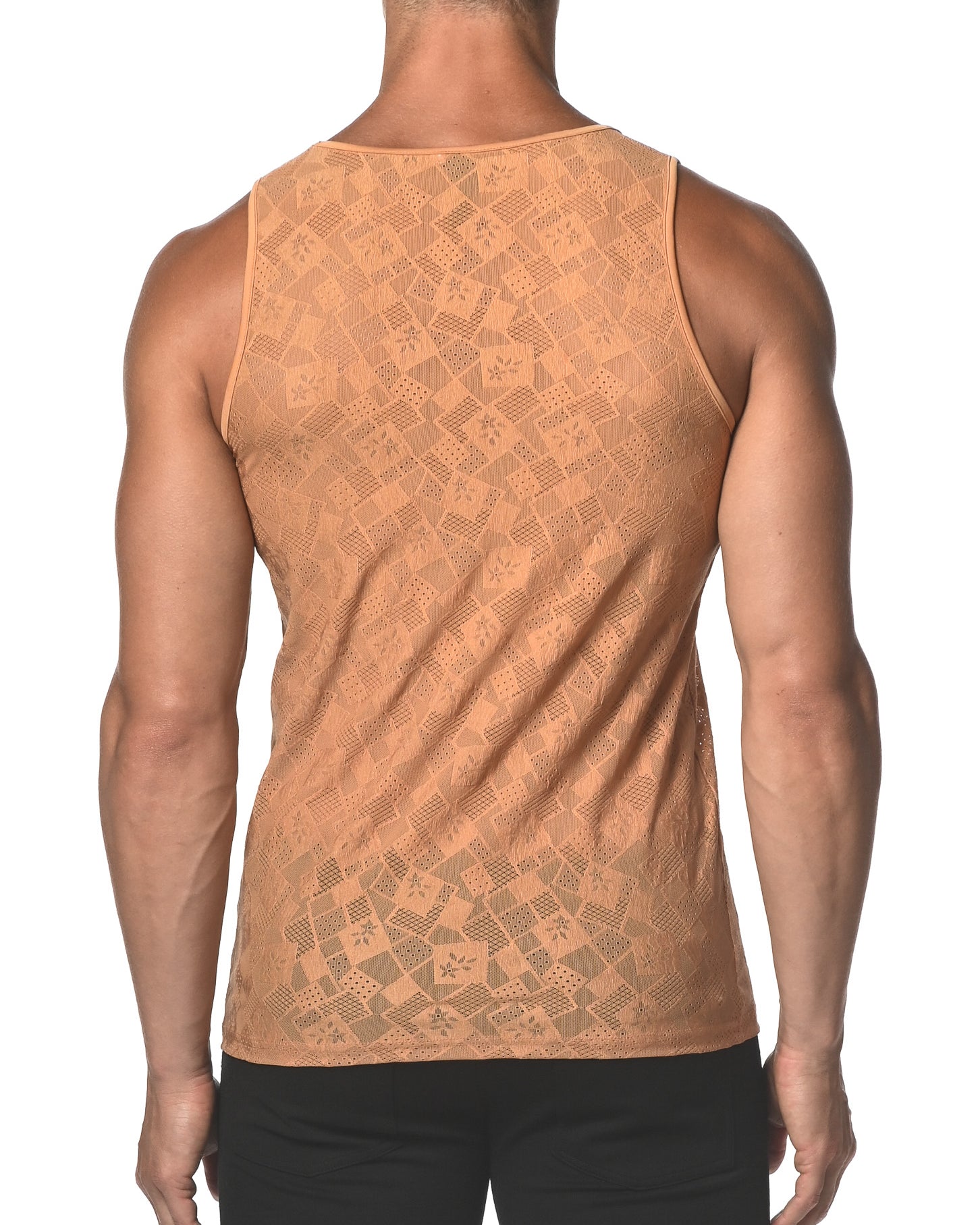 PRALINE SQUARES STRETCH GOSSAMER LACE TANK TOP  ST-25006