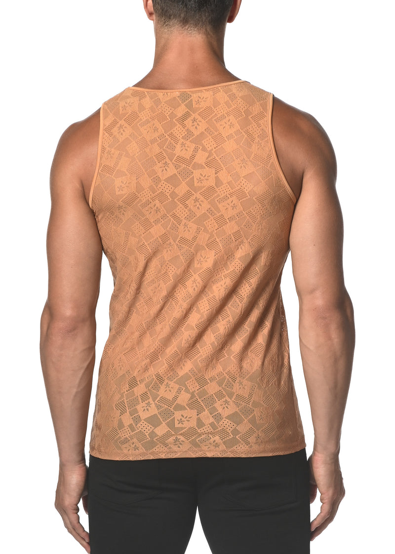 PRALINE SQUARES STRETCH GOSSAMER LACE TANK TOP  ST-25006