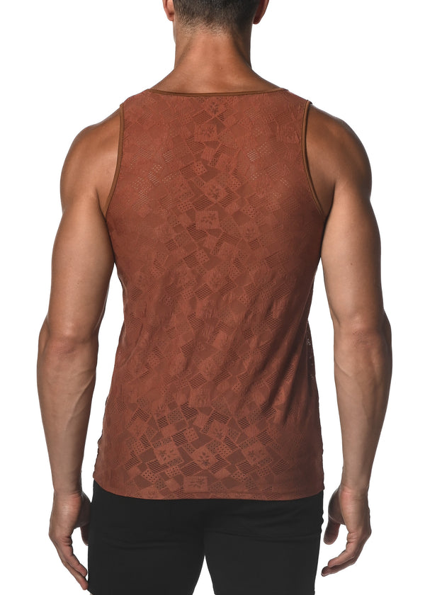 TOFFEE SQUARES STRETCH GOSSAMER LACE TANK TOP  ST-25006