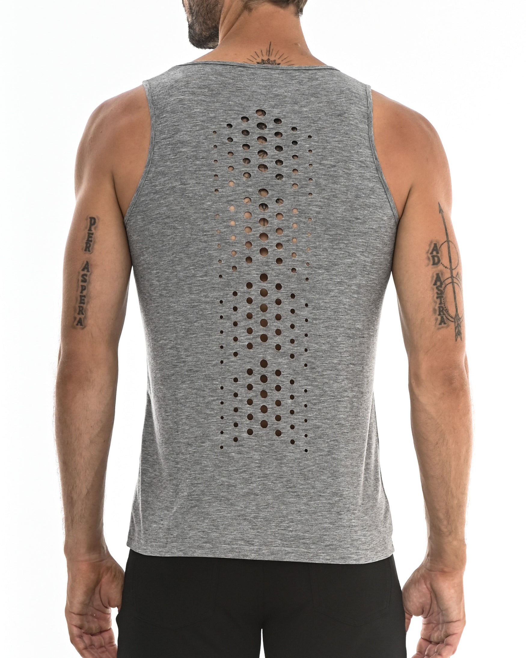 GREY CHEVRON LASER CUT TANK TOP ST-254