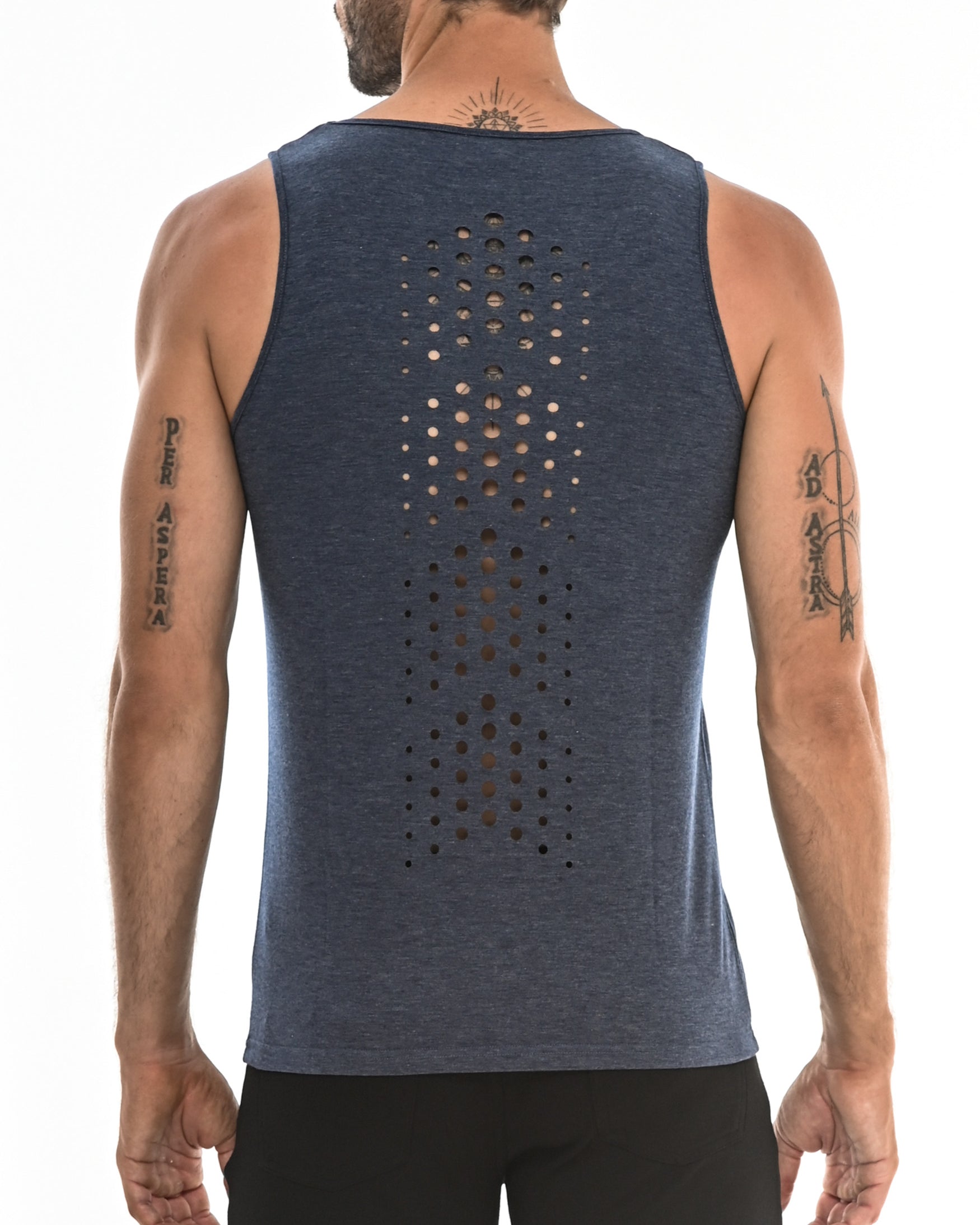NAVY CHEVRON LASER CUT TANK TOP ST-254