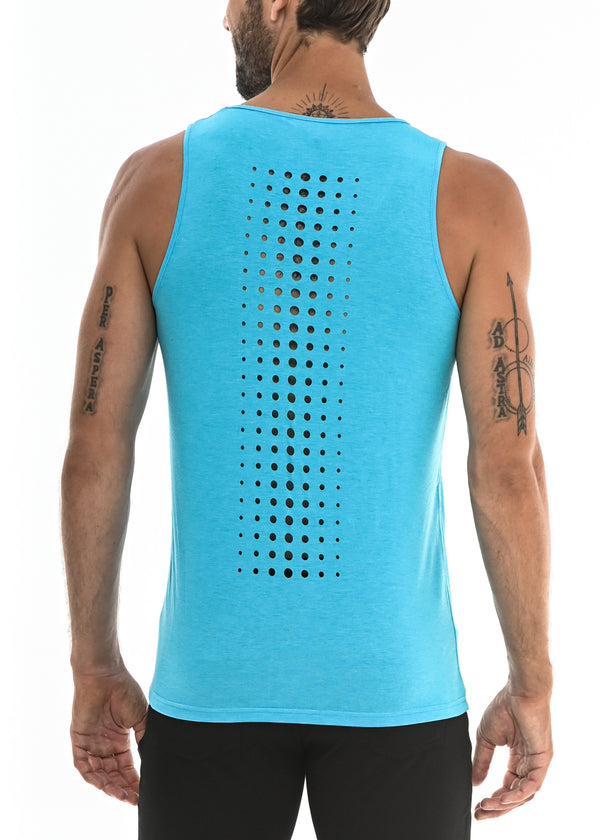 BRIGHT TEAL SPINE LASER CUT TANK TOP ST-255